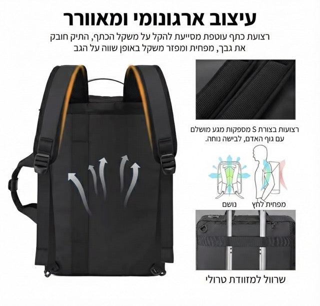 🎒 תיק גב / תיק עסקים פרימיום אפור 2-ב-1 – AOKING
